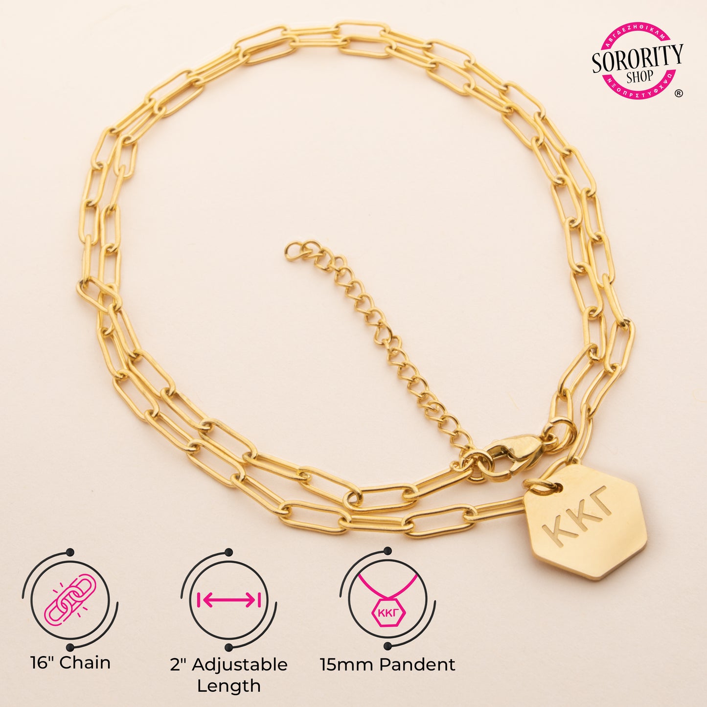 Gamma Phi Beta Paperclip Necklace with GPB Sorority Pendant