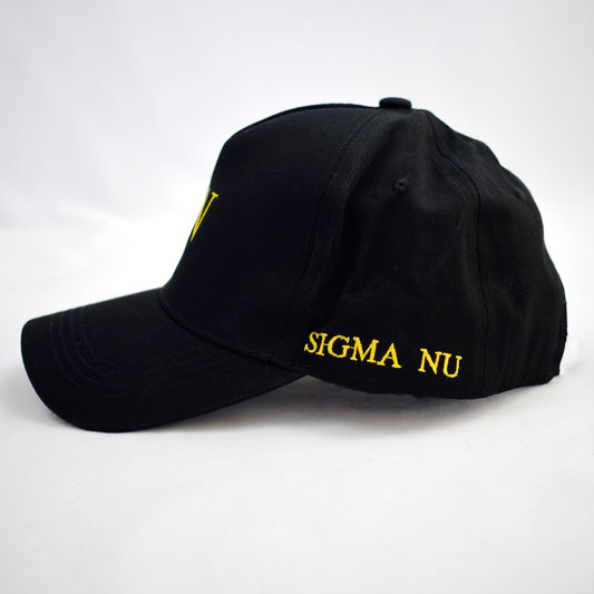 Sigma Nu Baseball Cap- Brushed Cotton 5-Panel Black Hat