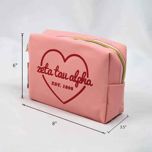 Alpha Xi Delta Pink w/Red Heart Makeup Bag