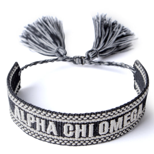 Alpha Chi Omega Woven Bracelet, Black and White Design