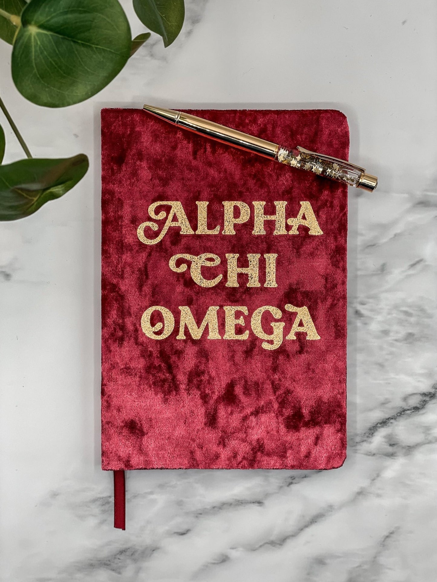 Alpha Chi Omega Velvet Notebook with Gold Foil Imprint