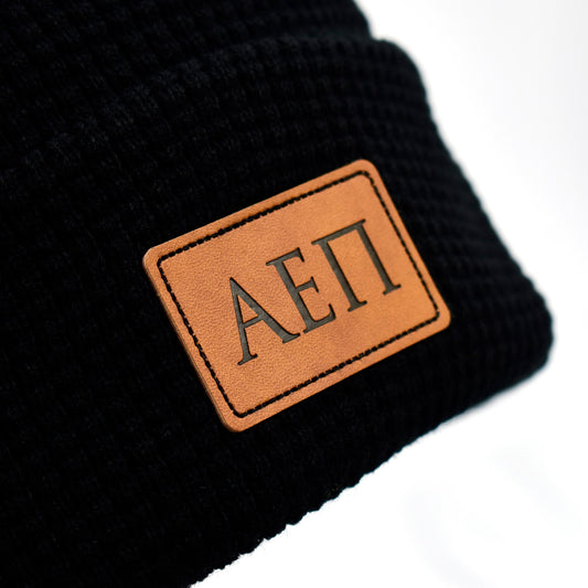 Alpha Epsilon Pi Fraternity Beanie Hat - Black Winter Hat w/ Greek Letters Patch