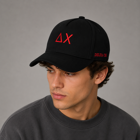 Delta Chi Baseball Cap- Brushed Cotton 5-Panel Black Hat