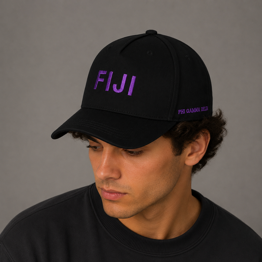 Phi Gamma Delta Baseball Cap- Brushed Cotton 5-Panel Black Hat