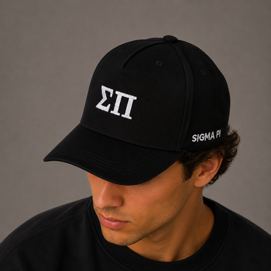 Sigma Pi Baseball Cap- Brushed Cotton 5-Panel Black Hat