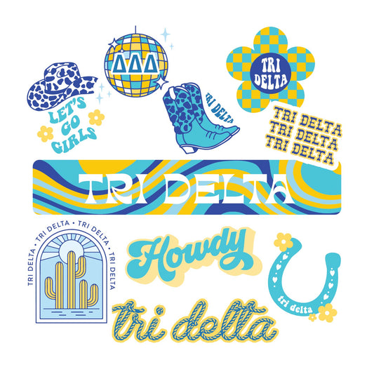 Tri Delta Sticker Sheet - Western Disco Design