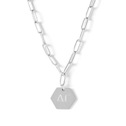 Delta Gamma Necklace- Silver Paperclip Style with DG Pendant