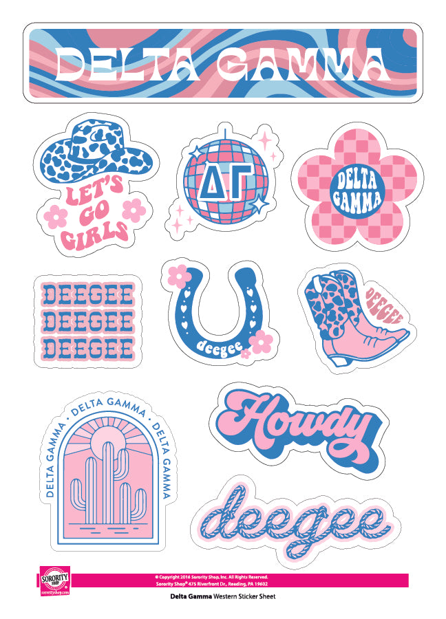 Delta Gamma Sticker Sheet - Western Disco Design
