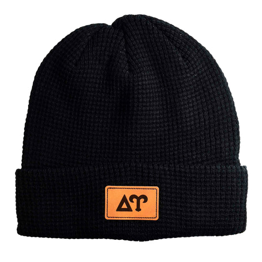 Delta Upsilon Fraternity Beanie Hat - Black Winter Hat w/ Greek Letters Patch