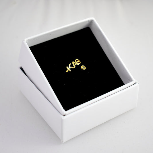 Kappa Alpha Theta Ring- Gold Plated with Greek Letters and CZ Gemstone