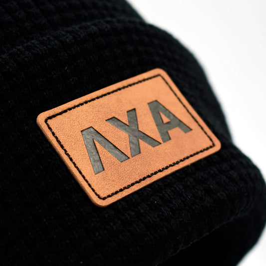 Lambda Chi Alpha Fraternity Beanie Hat - Black Winter Hat w/ Greek Letters Patch