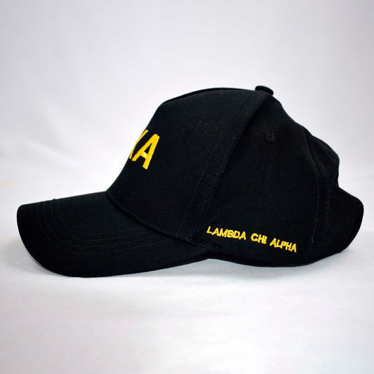 Lambda Chi Alpha Baseball Cap- Brushed Cotton 5-Panel Black Hat
