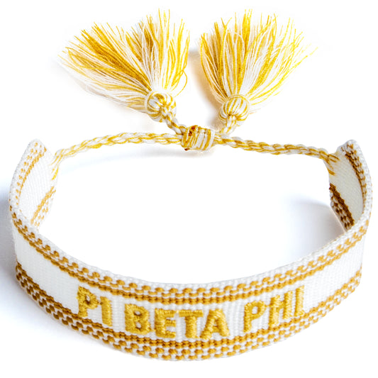 Pi Beta Phi Woven Bracelet, White and Gold Design