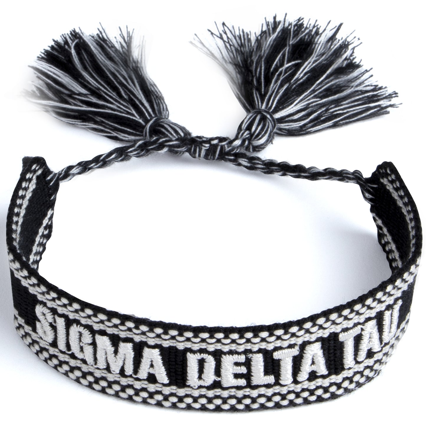 Sigma Delta Tau Woven Bracelet, Black and White Design