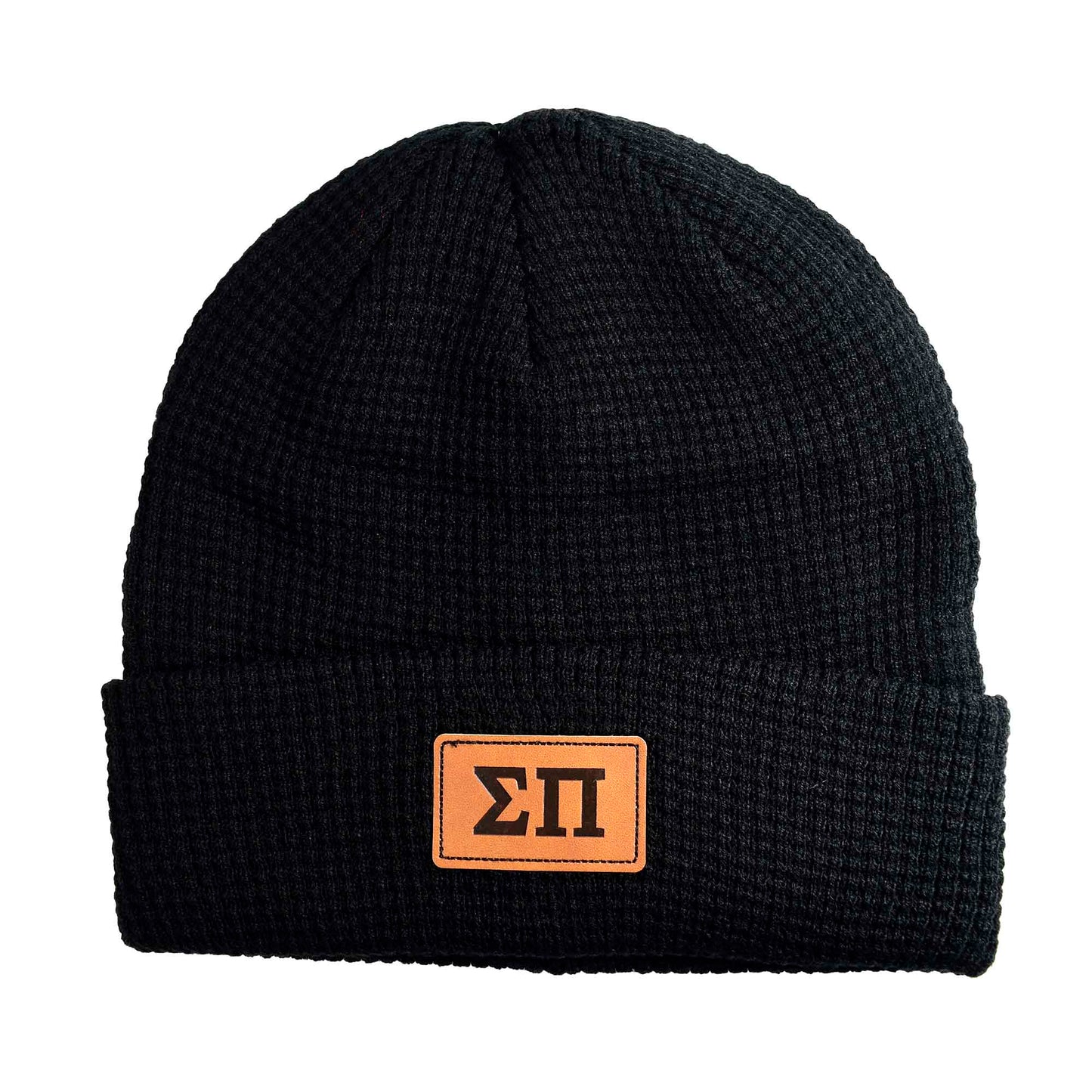 Sigma Pi Fraternity Beanie Hat - Black Winter Hat w/ Greek Letters Patch