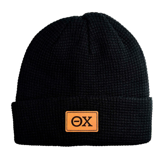 Theta Chi Fraternity Beanie Hat - Black Winter Hat w/ Greek Letters Patch