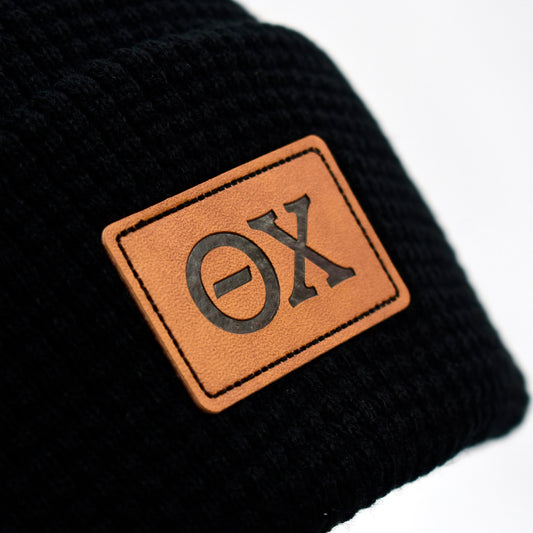 Theta Chi Fraternity Beanie Hat - Black Winter Hat w/ Greek Letters Patch