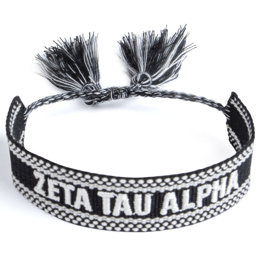 Zeta Tau Alpha Woven Bracelet, Black and White Design