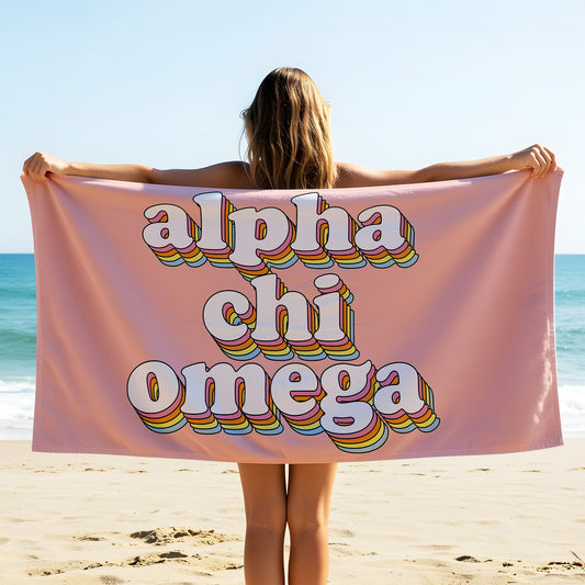 Alpha Chi Omega Plush Retro Beach Towel