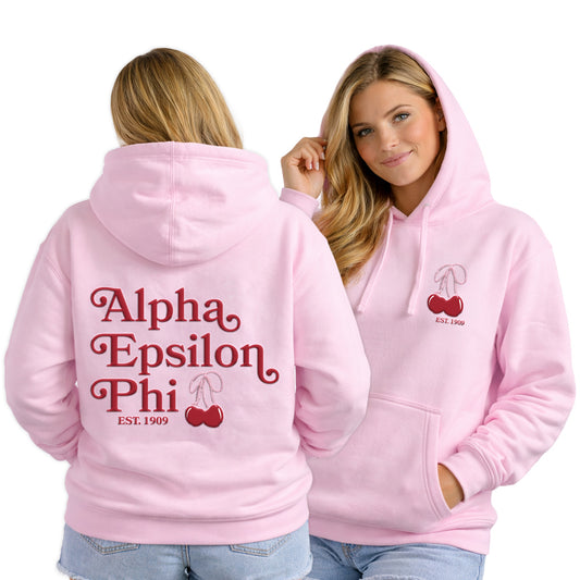 Alpha Epsilon Phi Hooded Sweatshirt with Cherries and Sorority Name