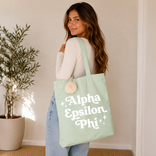 Alpha Epsilon Phi Retro Pom Pom Tote Bag