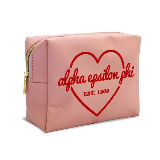 Alpha Epsilon Phi Pink w/Red Heart Makeup Bag