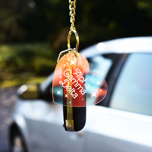 Alpha Gamma Delta Keychain - Iridescent Heart Design