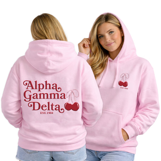 Alpha Gamma Delta Hooded Sweatshirt with Cherries and Sorority Name
