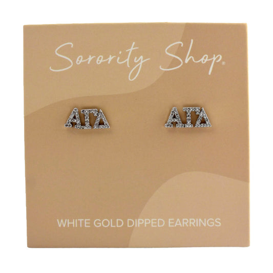 Alpha Gamma Delta White Gold Plated Stud Earrings