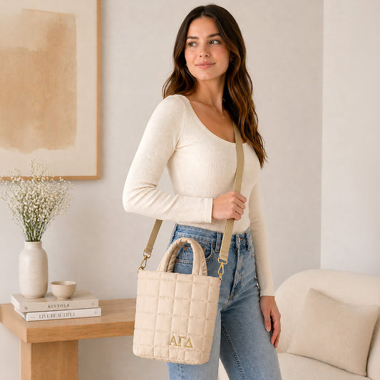 Alpha Gamma Delta Quilted Tote Bag- Small Crossbody Bag with Greek Letters