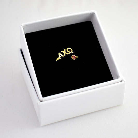 Alpha Chi Omega Ring- Gold Plated with Greek Letters and CZ Gemstone