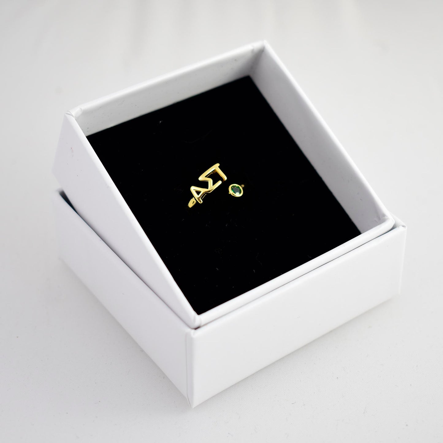 Alpha Sigma Tau Ring- Gold Plated with Greek Letters and CZ Gemstone