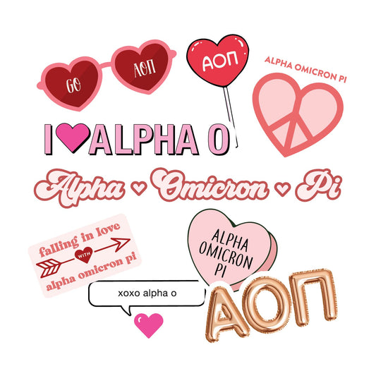 Alpha Omicron Pi- Sticker Sheet- Love Theme