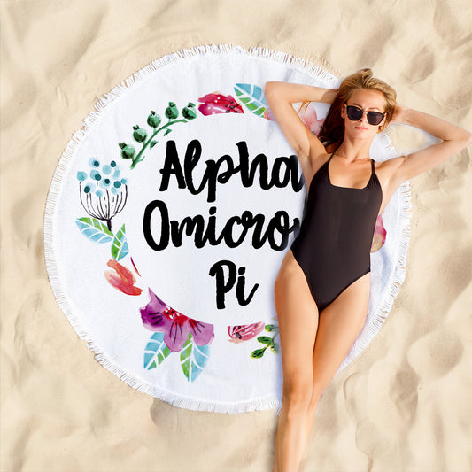 Alpha Omicron Pi Floral Fringe Towel Blanket