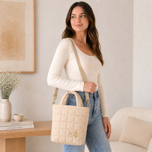 Alpha Phi Quilted Tote Bag- Small Crossbody Bag with Greek Letters