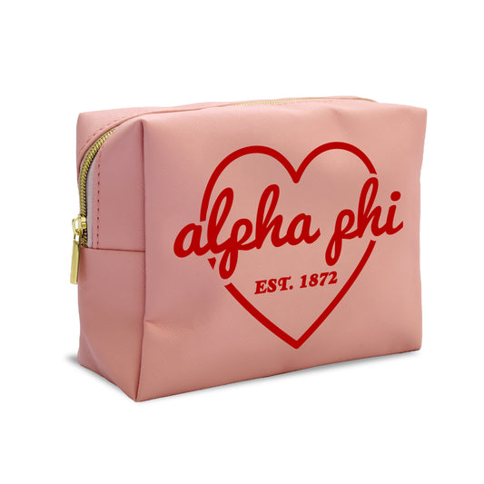 Alpha Phi Makeup Bag - Pink w/ Red Heart