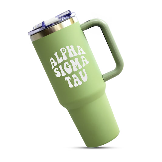 Alpha Sigma Tau Tumbler - 40oz Stainless Steel with Handle