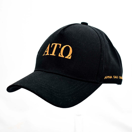 Alpha Tau Omega Baseball Cap- Brushed Cotton 5-Panel Black Hat