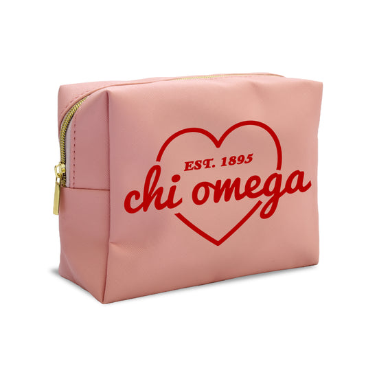 Chi Omega Pink w/Red Heart Makeup Bag