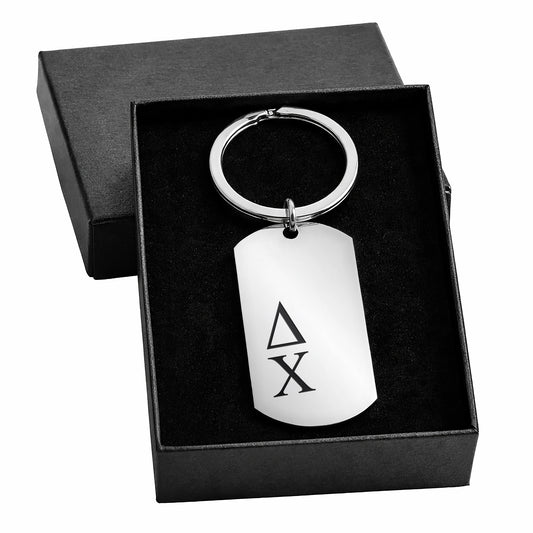 Delta Chi Fraternity Keychain- Stainless Steel Dog Tag Design