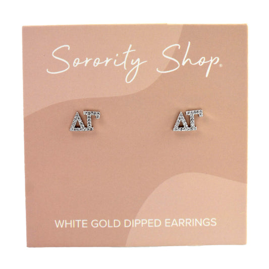 Delta Gamma White Gold Plated Stud Earrings