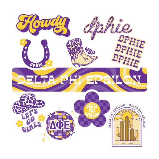 Delta Phi Epsilon Sticker Sheet - Western Disco Design