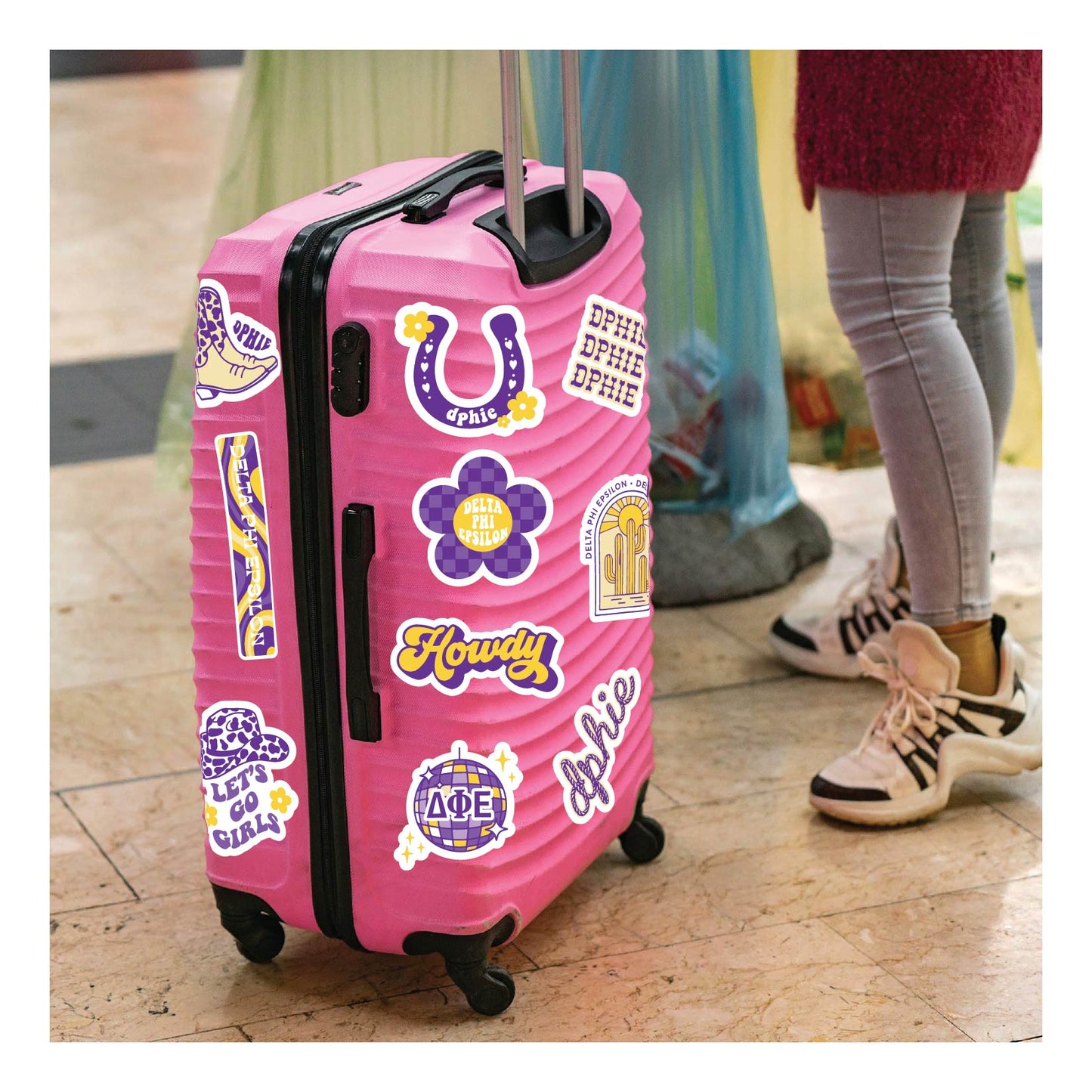 Delta Phi Epsilon Sticker Sheet - Western Disco Design