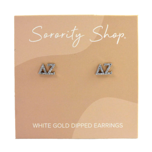 Delta Zeta White Gold Plated Stud Earrings