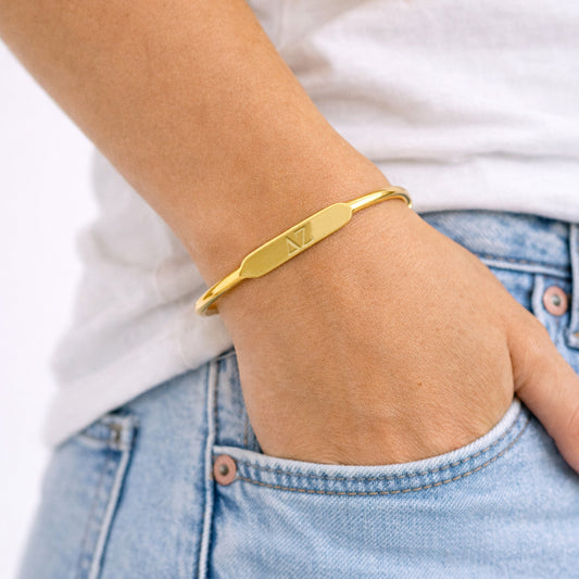 Delta Zeta Bracelet- Gold-Plated Bangle with Greek Letters
