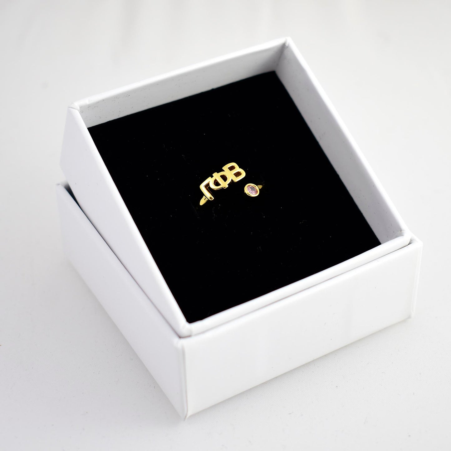 Gamma Phi Beta Ring- Gold Plated with Greek Letters and CZ Gemstone