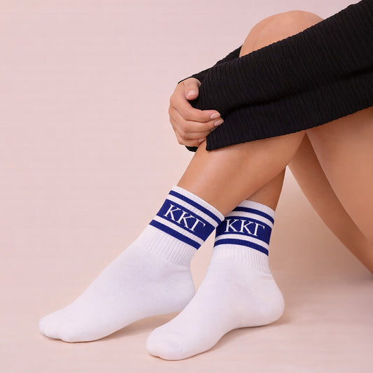 Kappa Kappa Gamma Socks- Striped Varsity Crew Socks with Greek Letters
