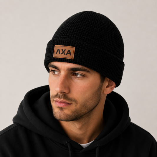 Lambda Chi Alpha Fraternity Beanie Hat - Black Winter Hat w/ Greek Letters Patch