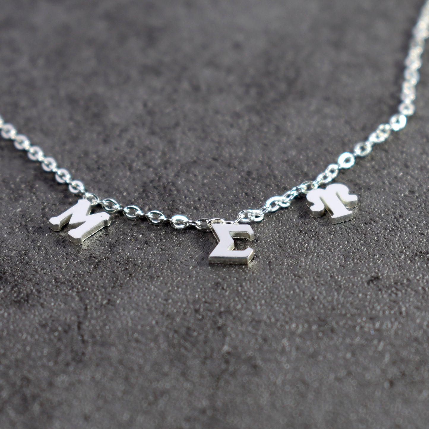 Mu Sigma Upsilon Silver Greek Letters Necklace