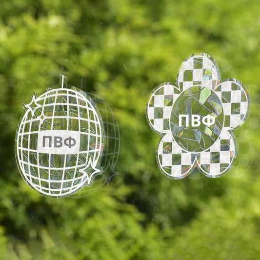 Pi Beta Phi Suncatcher Decals- Set of 2: Flower & Disco Ball